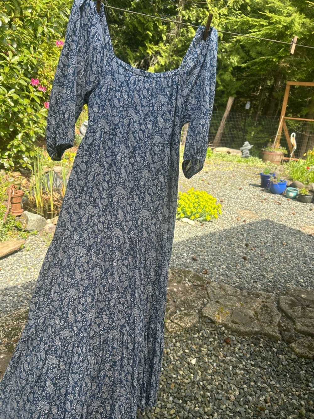 American Eagle Outfitters Blue Paisley Off-Shoulder Maxi Dress